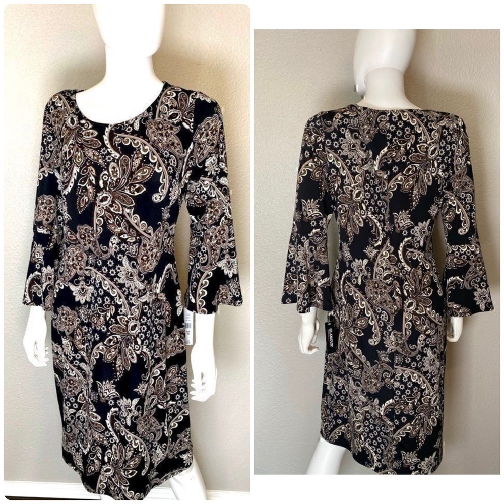 NWT Glamour  Brown Paisley MIDI Dress Large  Style #88644